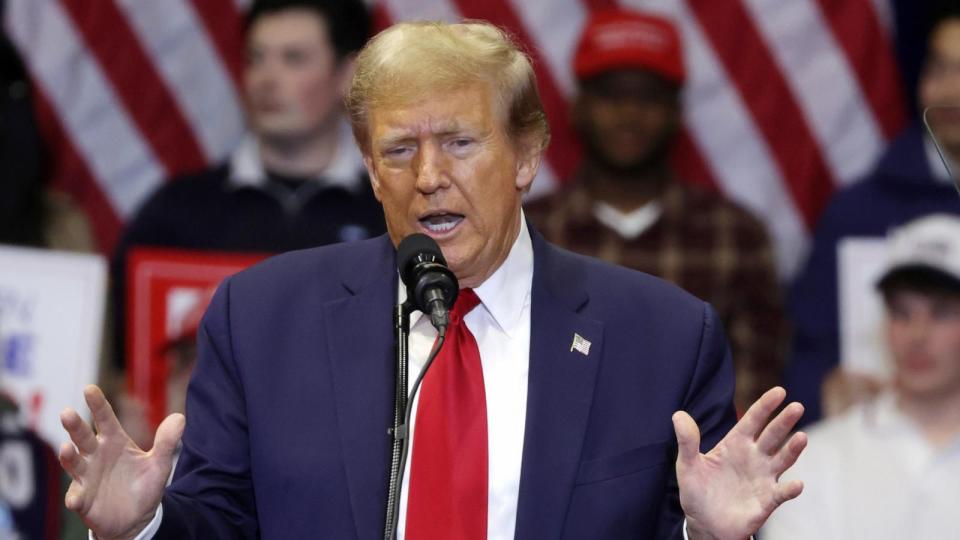 PHOTO: Republican presidential candidate and former President Donald Trump speaks during a campaign event at the Winthrop Coliseum on Feb. 23, 2024 in Rock Hill, S.C. (Alex Wong/Getty Images, FILE)