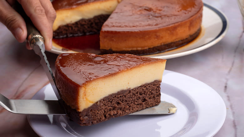 Chocoflan Impossible Cake slice