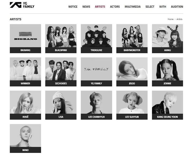 YG娛樂官網正式刪除GD。（圖／翻攝自YG官網）