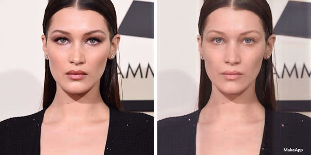 <p>Et sans son eyeliner et ses paupières smokey, sa jeune sœur Bella Hadid est vraiment sublime. </p>