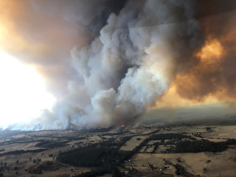 Smoke billows during bushfires in Buchan