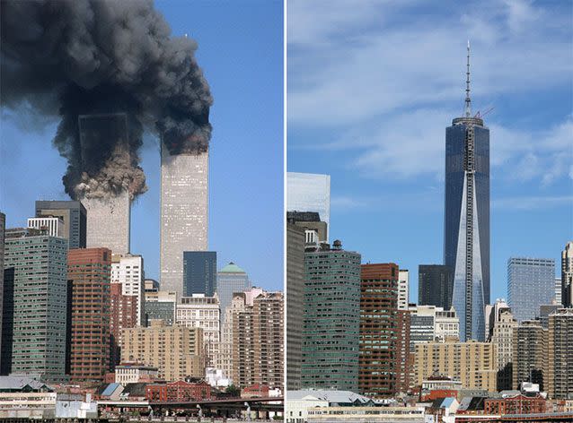 Yahoo photographer Gordon Donovan returned this week to the scenes of many memorable images taken on September 11, 2001, closely matching them with images from today.