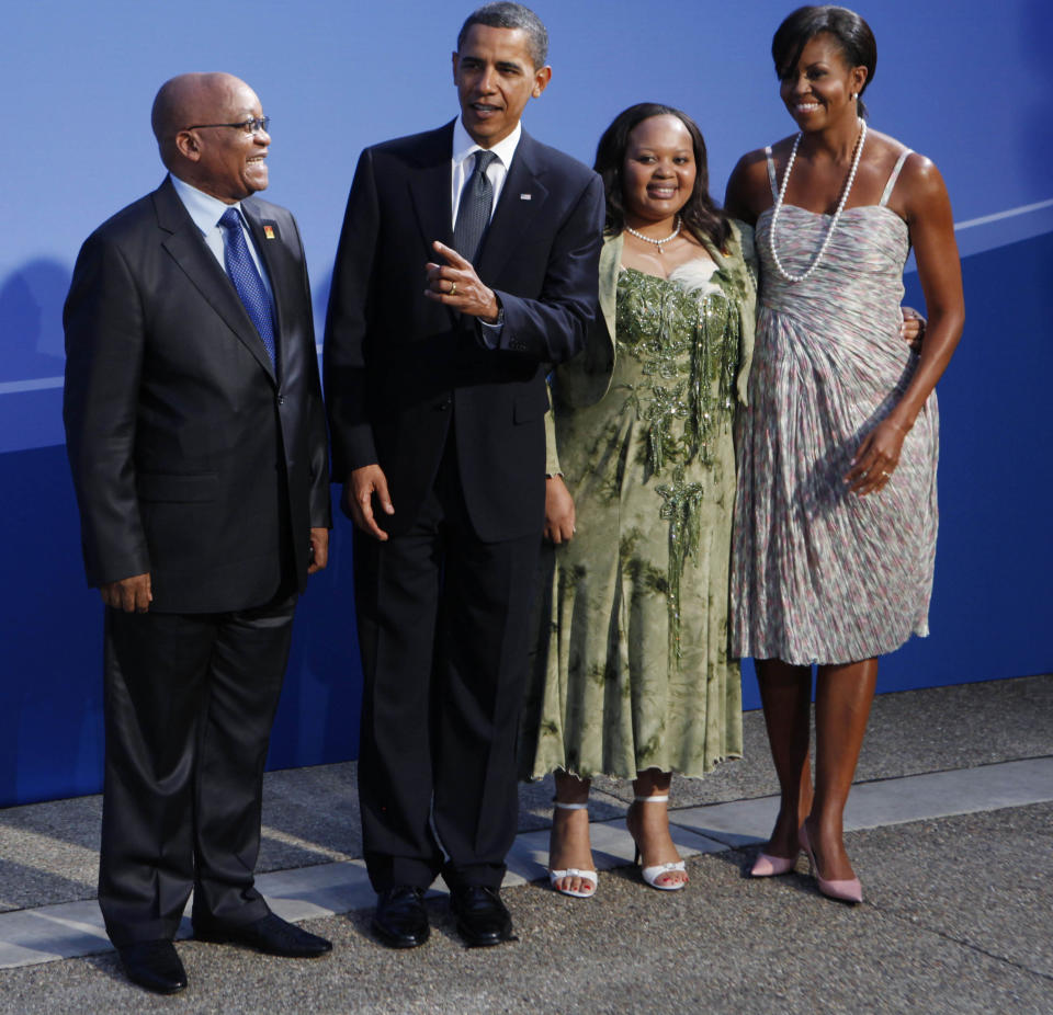 But who else attended? Thobeka Mabhija, who's just one of South Africa President Jacob Zuma's five wives. She's a former bank employee and is known in her country as a glamorous beauty.