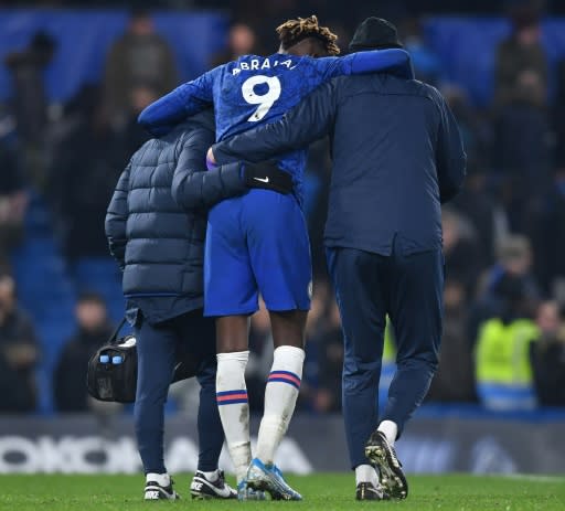 Tammy trouble: Chelsea's bad night was compounded by an injury to top scorer Tammy Abraham (centre)