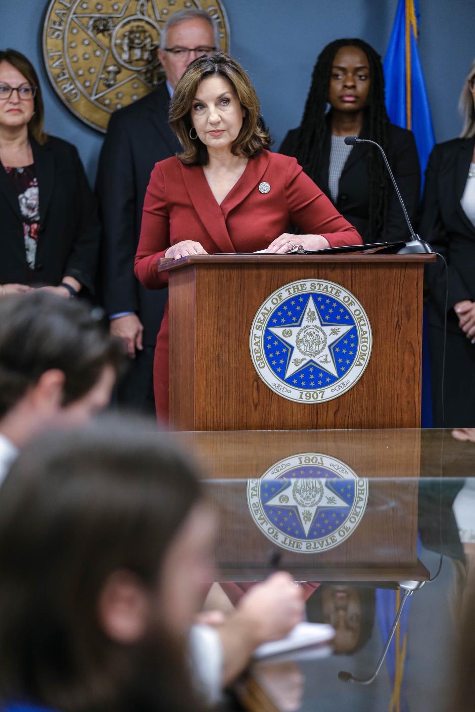 State Superintendent of Public Instruction Joy Hofmeister speaks at a press conference detailing the findings of an investigative report about Epic Charter Schools at Oklahoma State Department of Education In the Oliver Hodge building in Oklahoma City on Tuesday, June 21, 2022.