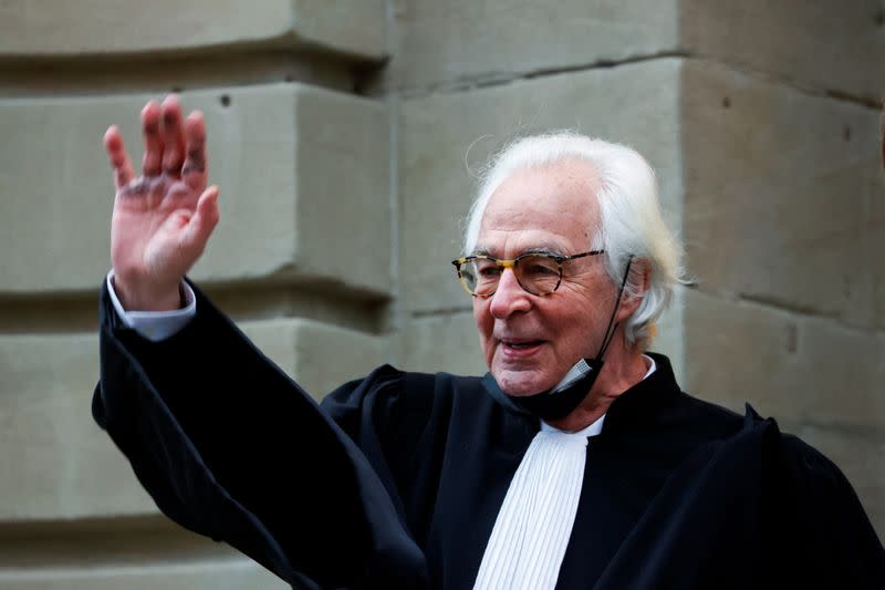 FILE PHOTO: Lawyer Marc Bonnant gestures outside a courthouse before a trial of Israeli billionaire Beny Steinmetz, in Geneva