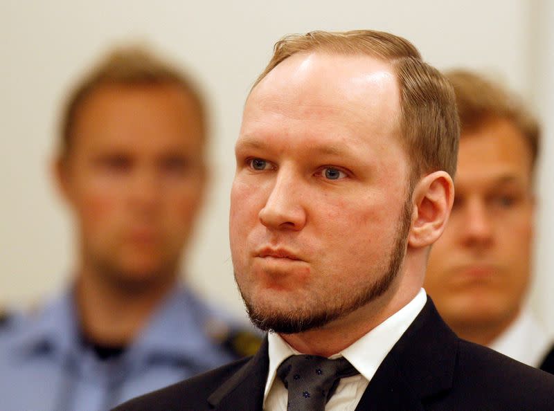 FILE PHOTO: Norwegian mass killer Anders Behring Breivik arrives to hear verdict in his trial in Oslo