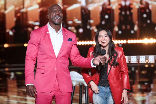 <p>Chris Haston/NBC</p> Anna DeGuzman on Monday's 'AGT: Fantasy League' with host Terry Crews