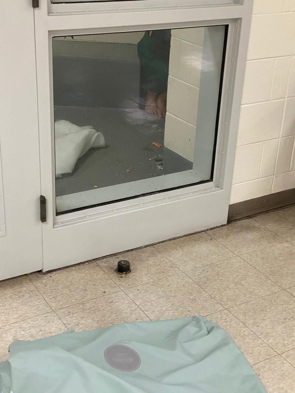 This photograph was one of several sent in an email by an employee to court officials late this week with the allegations and photos of the overcrowding, showing the doubling up of some youths in cells and placing three juveniles together in an in-take room with mattresses on the floor.