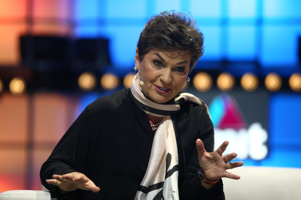 LISBON , PORTUGAL - 6 November 2019; Christiana Figueres, Founding Partner, Global Optimism, on Centre Stage during day two of Web Summit 2019 at the Altice Arena in Lisbon, Portugal. (Photo By Vaughn Ridley/Sportsfile for Web Summit via Getty Images)