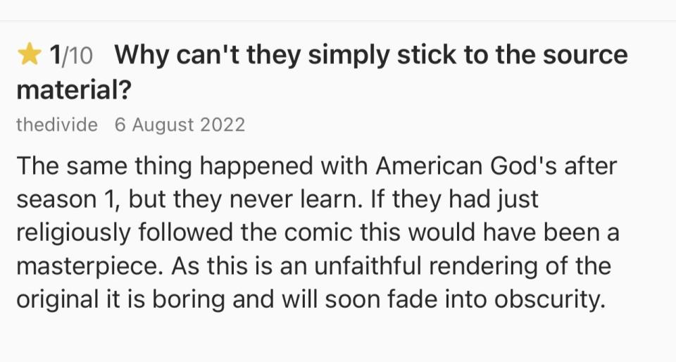 1/10 star review on IMDB for The Sandman