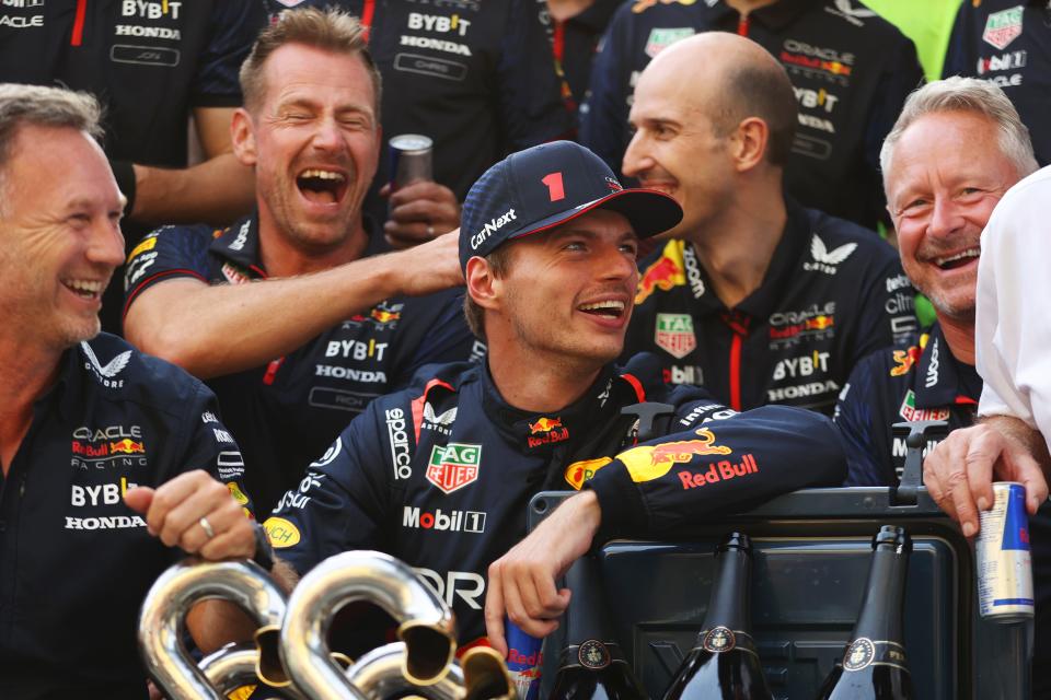 Race winner Max Verstappen of the Red Bull Racing team celebrates after the F1 Grand Prix of Italy at Autodromo Nazionale Monza on Sept. 3 in Monza, Italy.