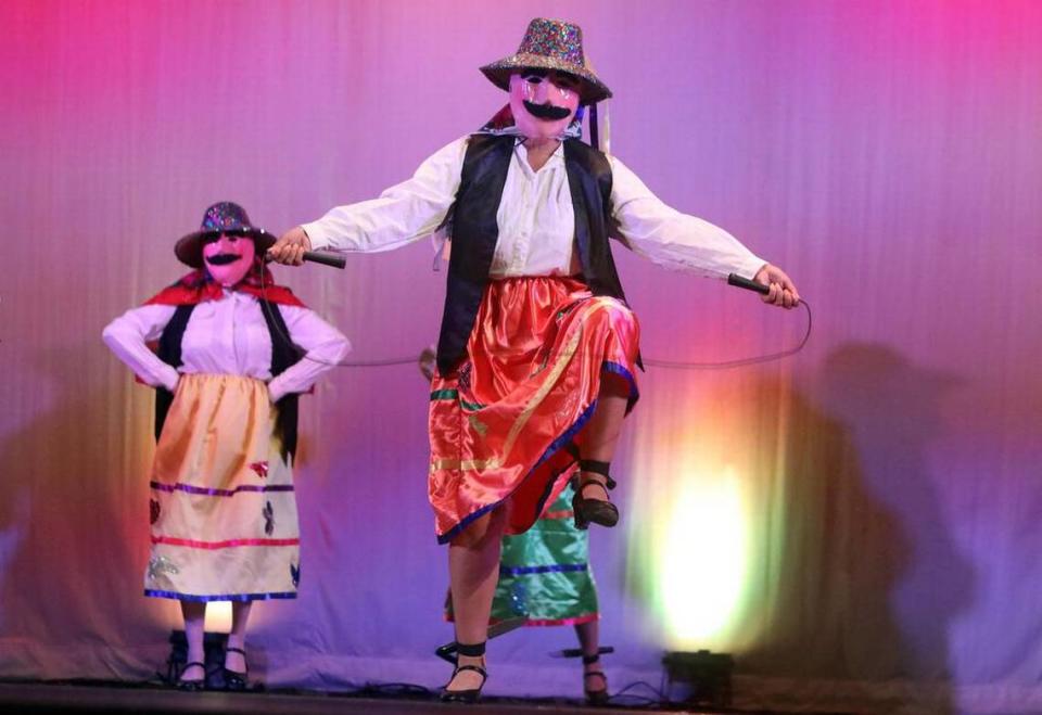 Marlene Hidalgo performs ‘Danza de Cuchillos’ from Tlaxcala at the Central East Danzantes de Tláloc 25th anniversary show at the Performing Arts Center on May 26, 2023.