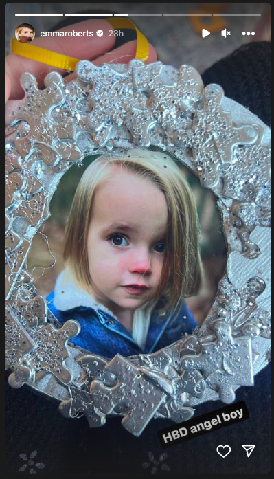 Emma Roberts' son Rhodes in Christmas ornament