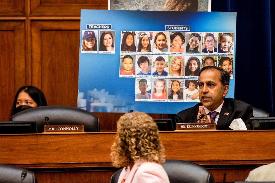 Representative Raja Krishnamoorthi (D-IL), speaks during a hearing on gun violence on Capitol Hill June 8, 2022. Jason Andrew/Pool via REUTERS