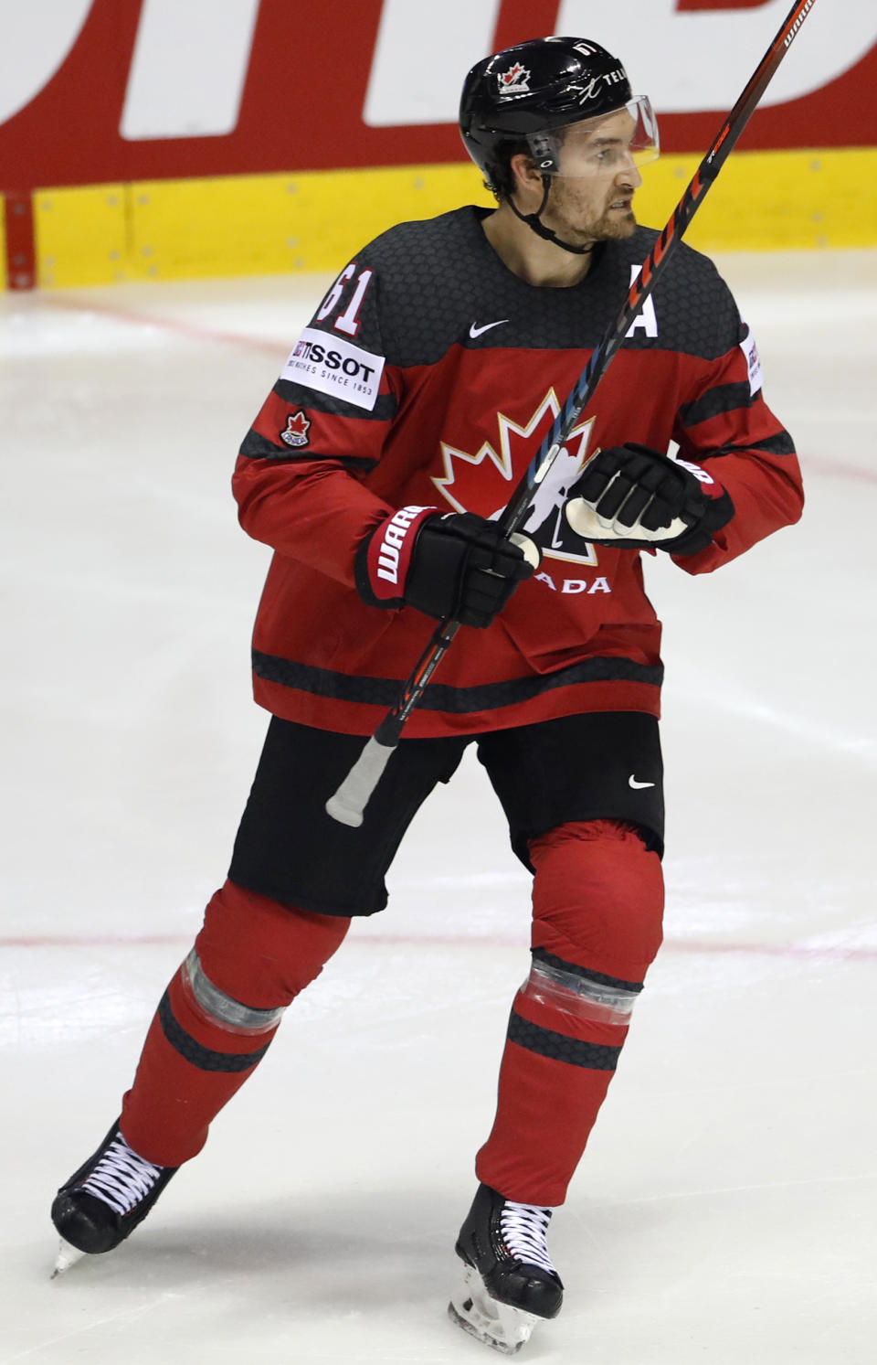 Canada's Mark Stone celebrates after scoring his sides third goal during the Ice Hockey World Championships group A match between Canada and Germany at the Steel Arena in Kosice, Slovakia, Saturday, May 18, 2019. (AP Photo/Petr David Josek)