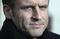 French President Emmanuel Macron attends an award ceremony at the Invalides Monument, Monday Dec. 9, 2019 in Paris. (Ludovic Marin/Pool via AP)