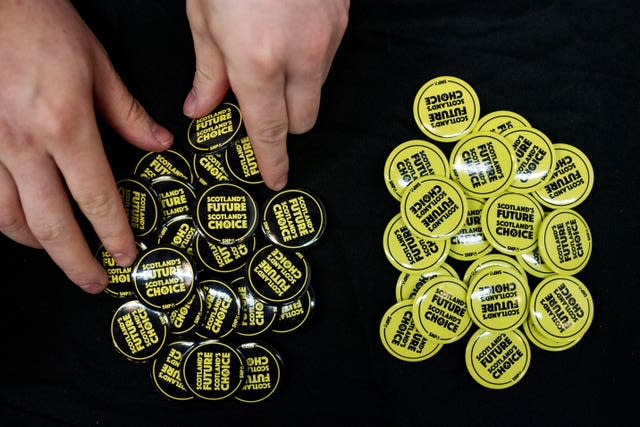 Official SNP badges for sale at the Edinburgh International Conference Centre