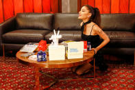 <p>Ariana Grande takes a seat backstage on Sept. 20 while making her debut on NBC's <em>The Voice</em> from Los Angeles.</p>