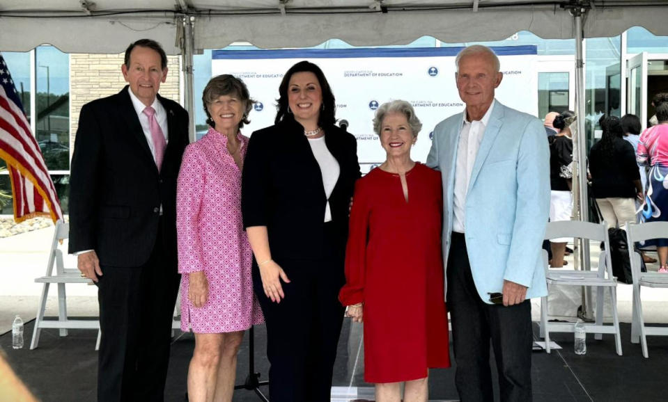  Four of South Carolina’s former state superintendents attended the Aug. 12, 2024 ceremony: (L-R) Republicans Mick Zais and Molly Spearman, current GOP Superintendent Ellen Weaver, and Democrats Inez Tenenbaum and Jim Rex. (Provided by SC Department of Education)