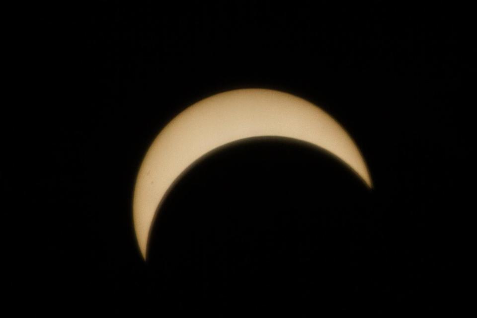 The solar eclipse seen from Glasgow Park in Bear on Aug. 21, 2017.