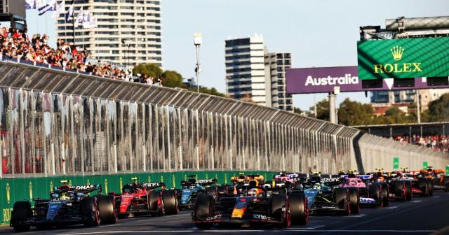 Red Bull's Max Verstappen leads away at the Australian Grand Prix. Melbourne, April 2023. Credit: Alamy