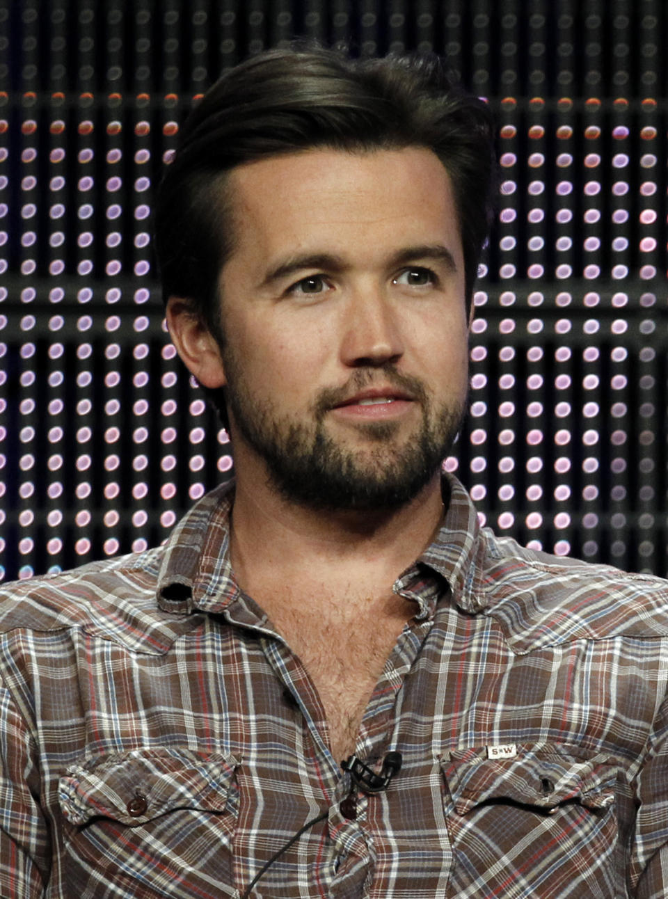 FILE - In this file photo dated Tuesday, Aug. 3, 2010, Creator Rob McElhenney, from "It's Always Sunny in Philadelphia", participates in a panel discussion at the F/X Television Critics Association in Beverly Hills, Calif., USA. Hollywood actors Ryan Reynolds and Rob McElhenney are officially the new owners of Welsh soccer club Wrexham, according to a formal takeover announcement Wednesday Feb. 10, 2021. (AP Photo/Matt Sayles, FILE)