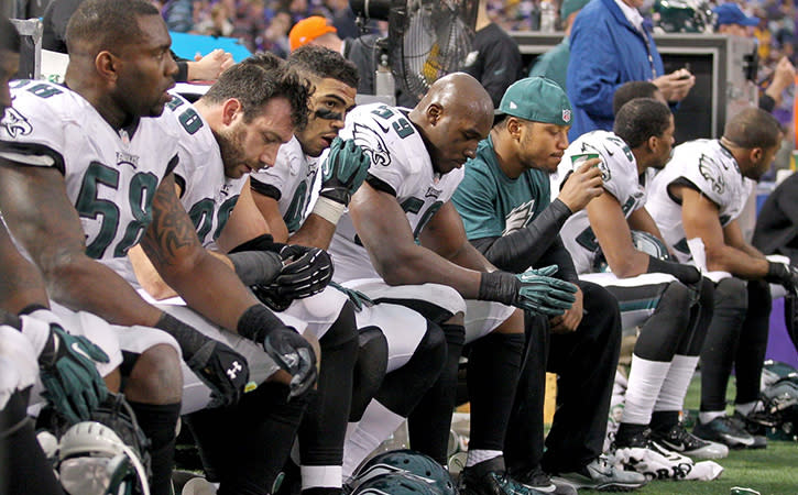 Dec 15, 2013; Minneapolis, MN, USA; The Philadelphia Eagles defense looks on during the fourth quarter against the Minnesota Vikings at Mall of America Field at H.H.H. Metrodome. The Vikings defeated the Eagles 48-30.