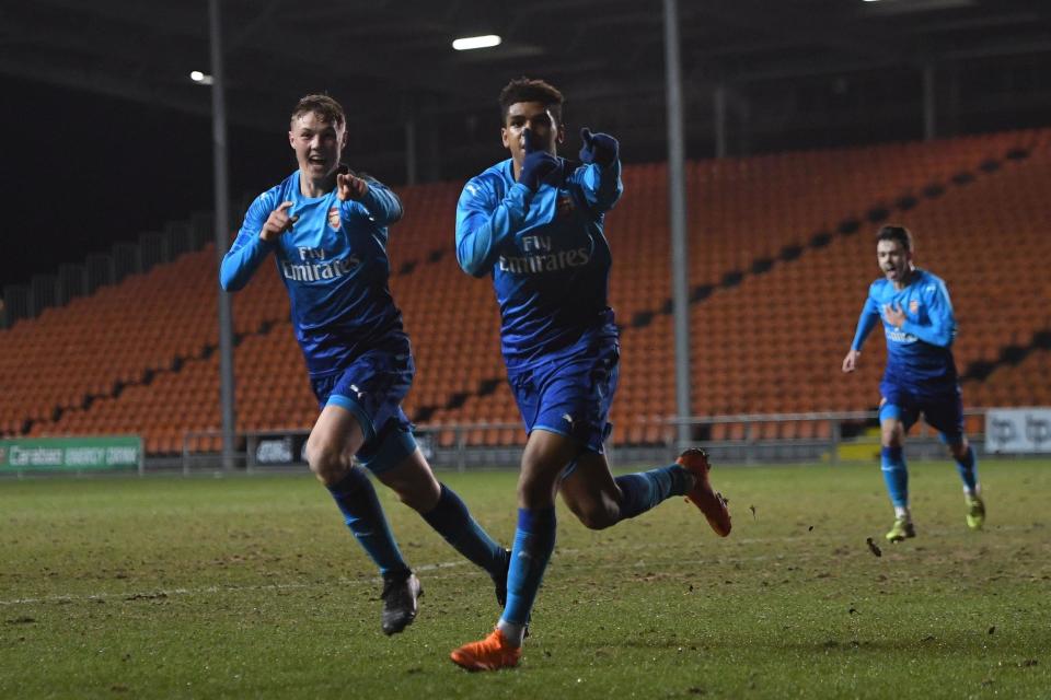 Opener | John-Jules celebrates the goal that handed Arsenal the lead: Arsenal FC via Getty Images