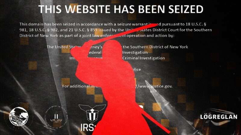 Samourai Wallet's logo on top of a screenshot of the app's seized website domain