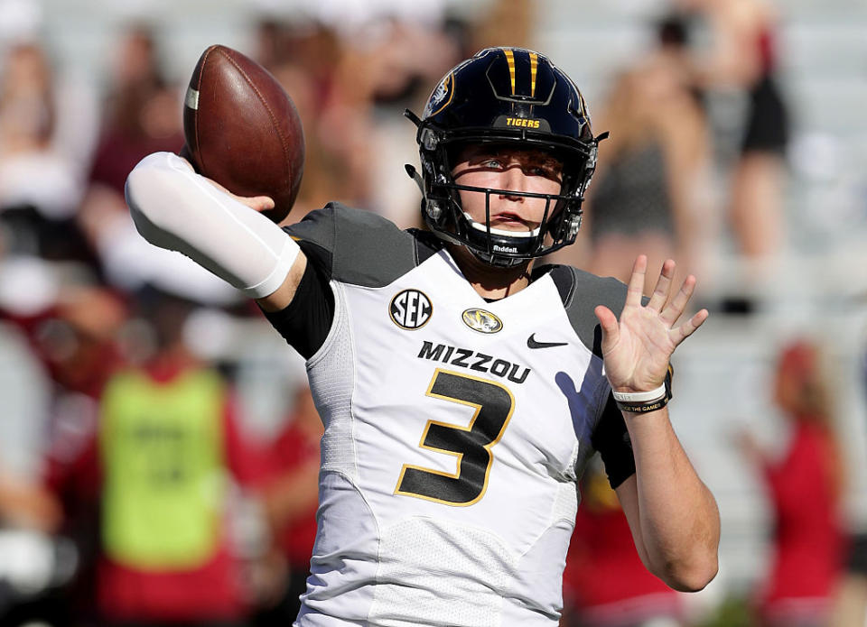 Missouri QB Drew Lock became the ire of South Carolina fans during a touchdown in the first half. (Getty)