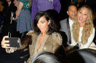 Who knew that face was possible? Kardashian took a comical selfie with her seatmates and pals Legend and Teigen at the 2015 Grammys in February.