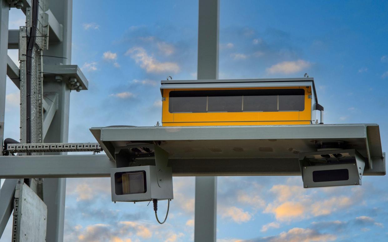 A smart motorway speed camera on the M1 motorway,