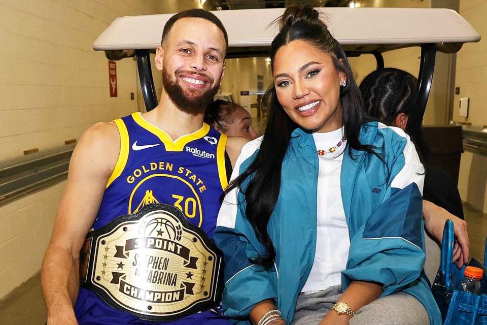 <p>Jim Poorten/NBAE via Getty</p> Stephen Curry #30 of the Golden State Warriors and Ayesha Curry pose for a photo after the Stephen vs. Sabrina 3-Point Challenge as a part of State Farm All-Star Saturday Night on Saturday, February 17, 2024 at Lucas Oil Stadium in Indianapolis, Indiana. NOTE TO USER: User expressly acknowledges and agrees that, by downloading and/or using this Photograph, user is consenting to the terms and conditions of the Getty Images License Agreement.