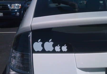 apple stickers on car