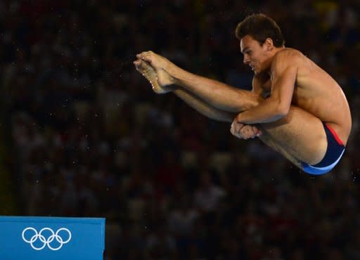 Britain's Tom Daley competes in the men's 10m platform final during the diving event at the London 2012 Olympic Games. Daley won bronze