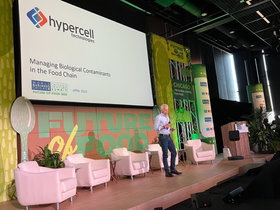 Bruno Jactel, co-founder of Hypercell Technologies, presents at Future-of-Food. (Photo: Mary O’Connell/FreightWaves)