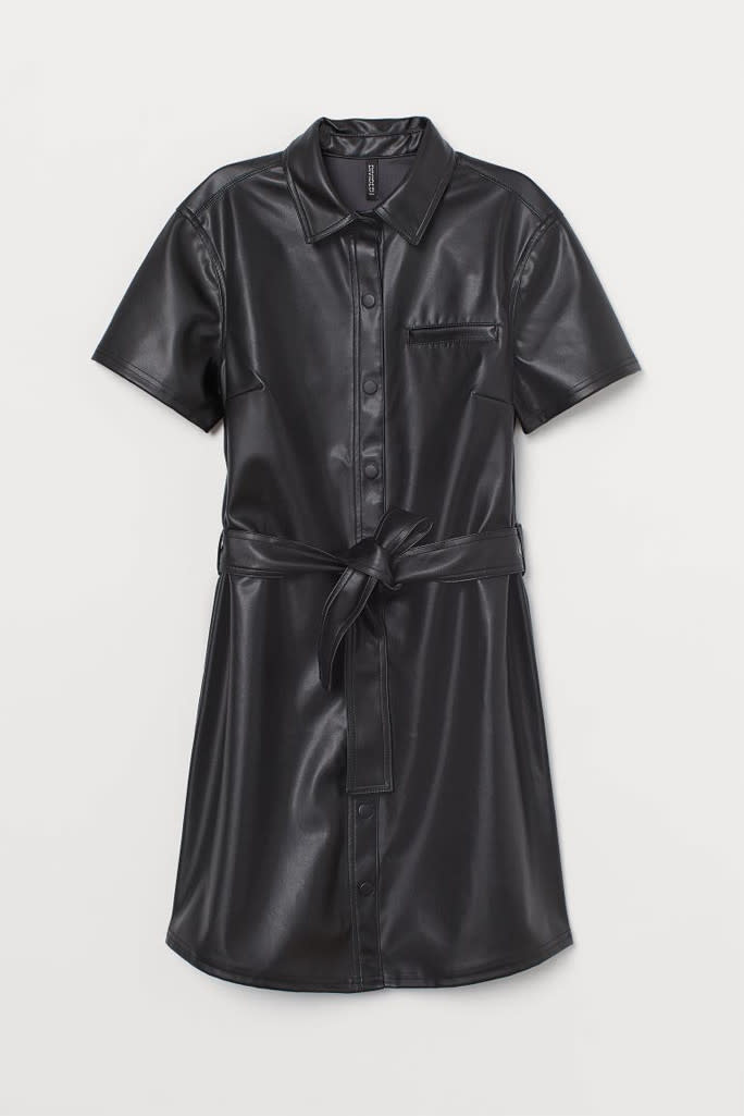 h&m dress, leather dress, leather trend 