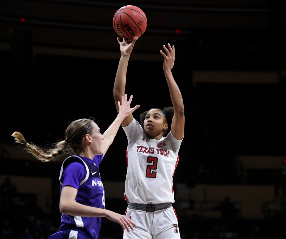 Texas Tech's Kilah Freelon shoots the ball against Kansas State in the first round of the Big 12 basketball tournament March 9 at Municipal Auditorium in Kansas City, Mo.