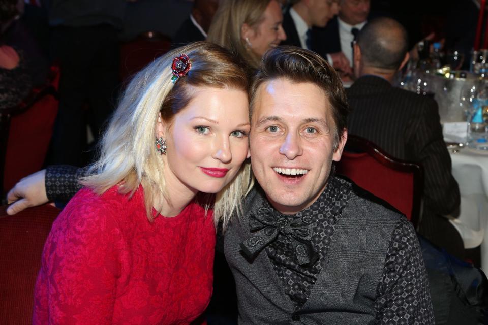 FILE - Emma Owen, left, and Mark Owen seen at the 2012 Music Industry Trusts Award ceremony at the Grosvenor House Hotel on Monday, Nov. 5, 2012, in London. (Photo by John Marshall JM Enternational/Invision/AP)