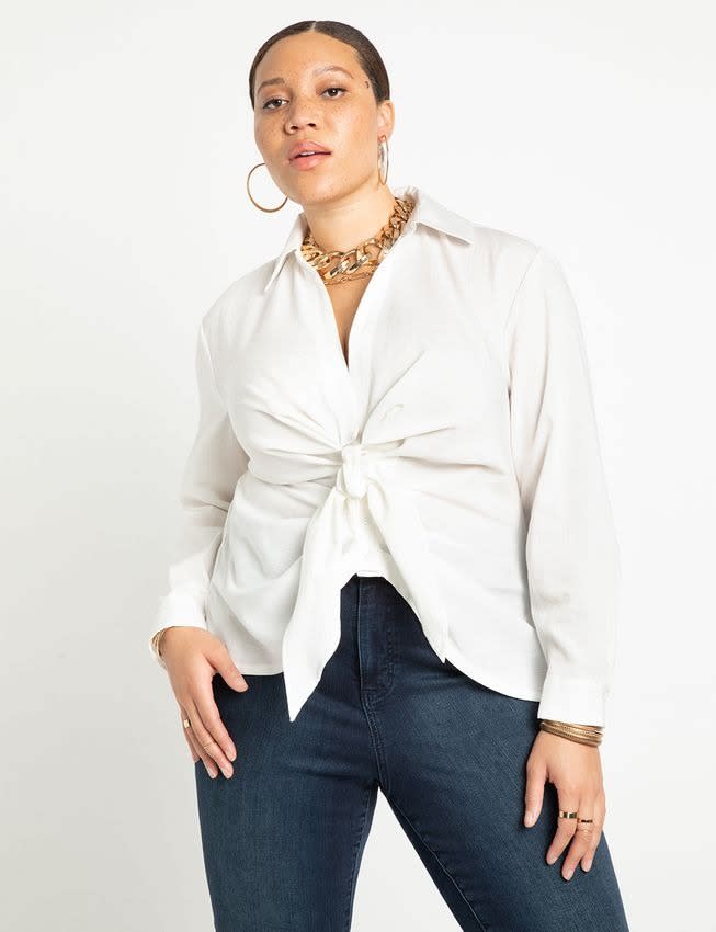 Eloquii Tie-Front Collared Blouse