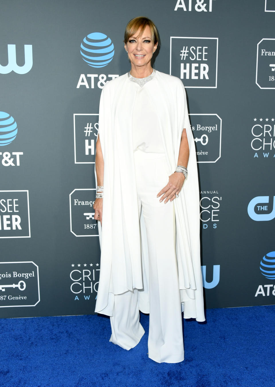 <p>I, Tonya star Allison Janney stuck to the ethereal fashion theme with her draped pantsuit look. Source: Getty </p>