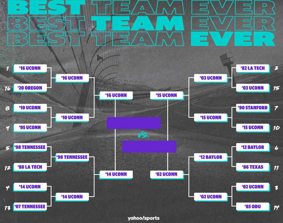 Best Teams Ever bracket: Women's college basketball edition, Final Four. (Yahoo Sports illustration)