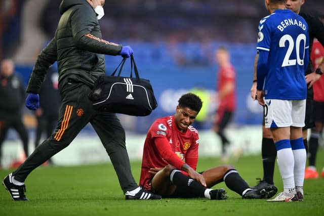 Marcus Rashford was unavailable for England due to a shoulder complaint picked up at Everton