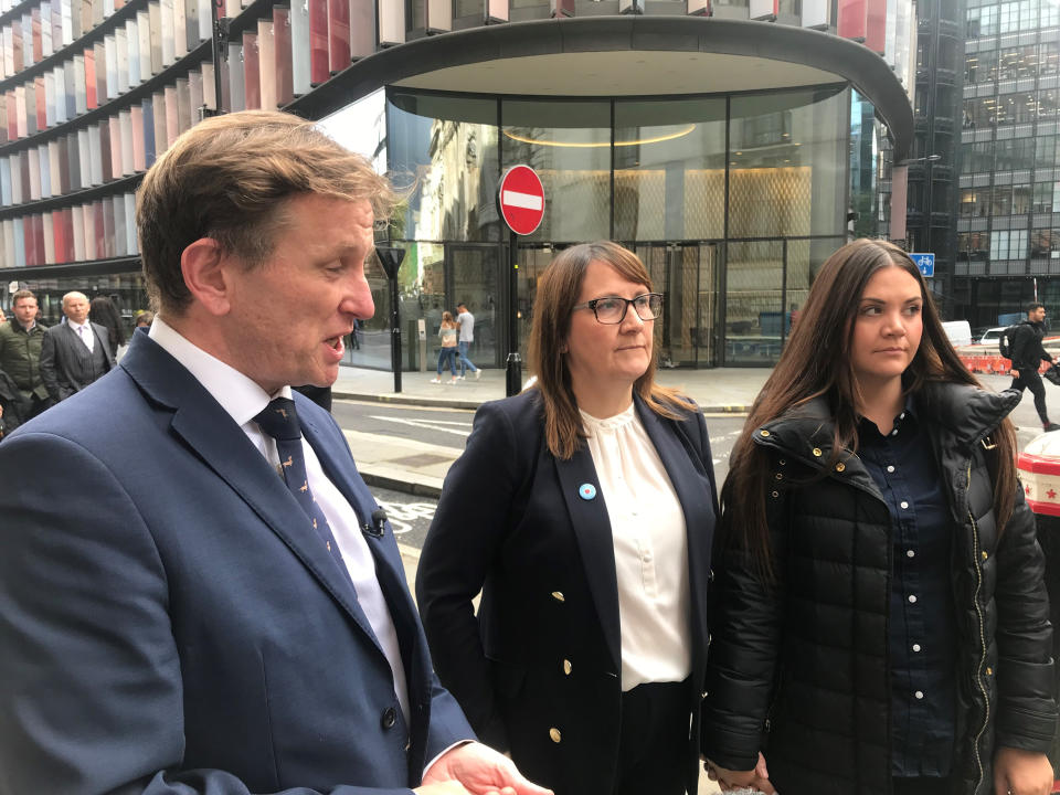 DCI Noel McHugh, Josh Hanson's mother Tracey Hanson and his sister Brooke Hanson outside the Old Bailey following the conviction of Shane O'Brien.