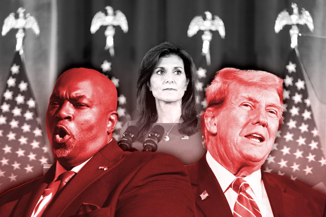 Mark Robinson, Donald Trump and Nikki Haley Photo illustration by Salon/Getty Images