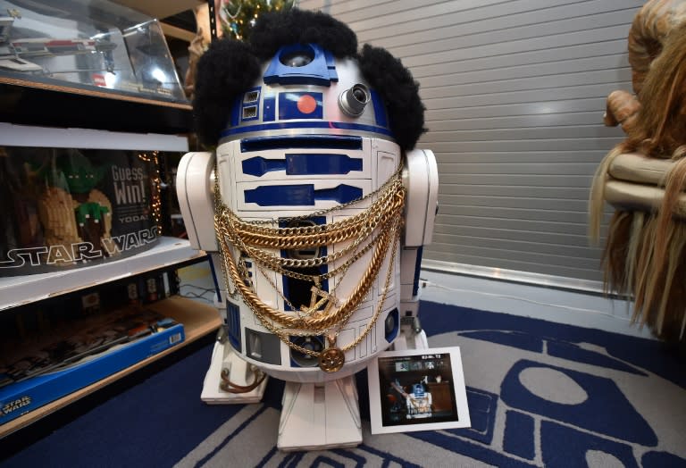 R2-Mr.T2 -- a Mr. T-themed R2-D2 robot that says "I pity the Sith" -- on display inside Rancho Obi-Wan, the world's largest private collection of Star Wars memorabilia, in Petaluma, California, on November 24, 2015