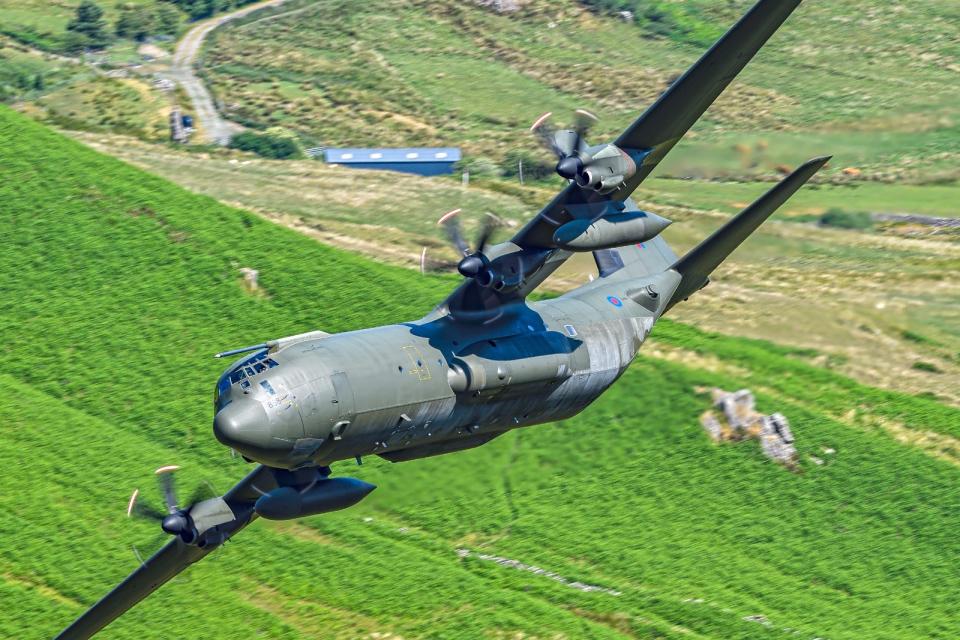 A C-130J pictured above the Mach Loop, west-central Wales. <em>Jamie Hunter</em>