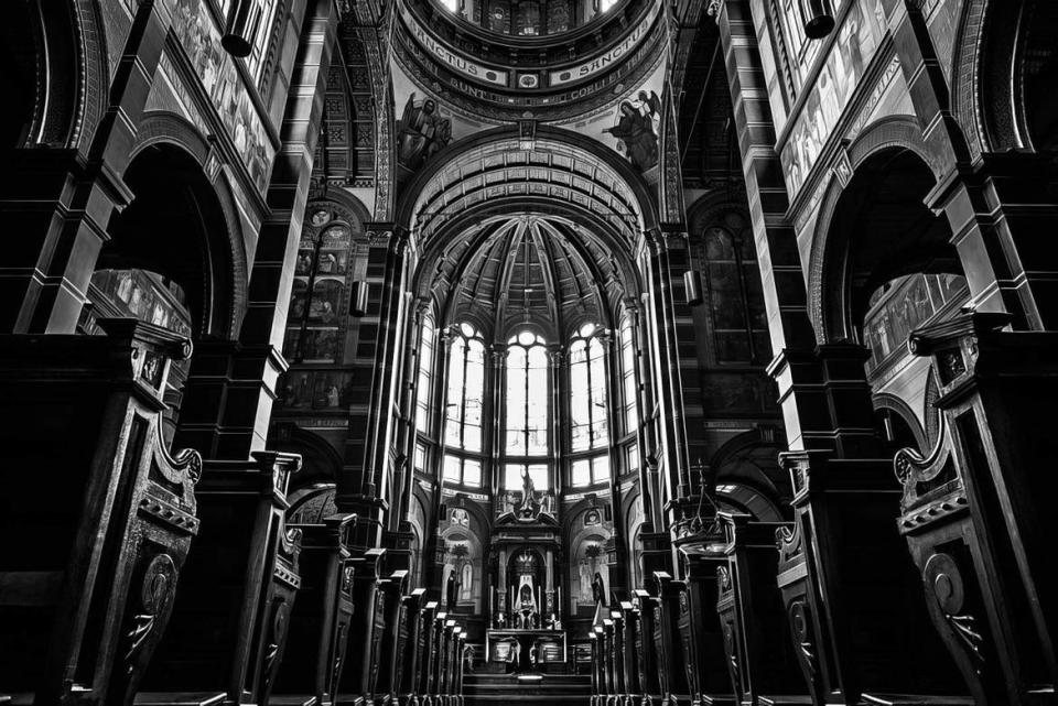 Stark County resident and photographer Josh Harris will be exhibiting his black-and-white images on Feb. 2 at The Hub Art Factory in Canton, including this photo inside Basilica of Saint Nicholas in Amsterdam.