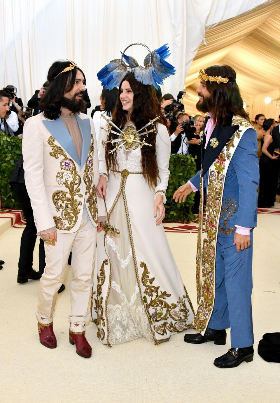 new york, ny may 07 alessandro michele, lana del ray and jared leto attend the heavenly bodies fashion the catholic imagination costume institute gala at the metropolitan museum of art on may 7, 2018 in new york city photo by dia dipasupilwireimage